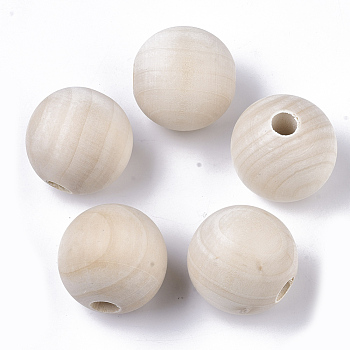 Unfinished Natural Wood Beads, Round, Floral White, 29~30x26~26.5mm, Hole: 9~10mm