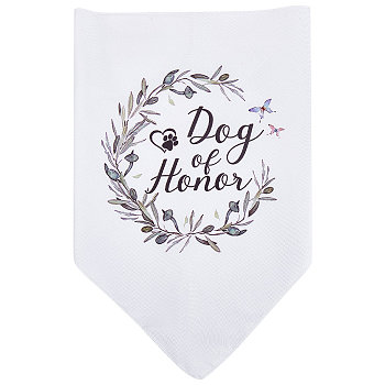 Polyester Dog Bandana, for Dog Engagement Announcement, Wedding Photo Prop, Pet Scarf Accessories, Triangle with Word Dog of Honor, Olive Branch Pattern, 305x630x0.5mm
