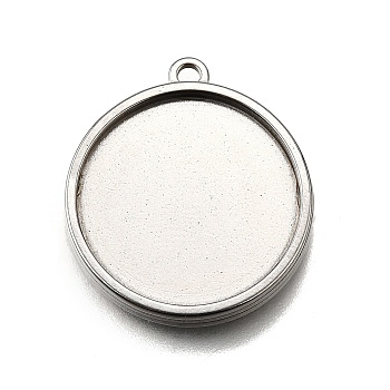 304 Stainless Steel Pendant Cabochon Settings, Double Side Blank Bezel Trays, Stainless Steel Color, Round, Tray: 20mm, 26x23x3.2mm, Hole: 2mm