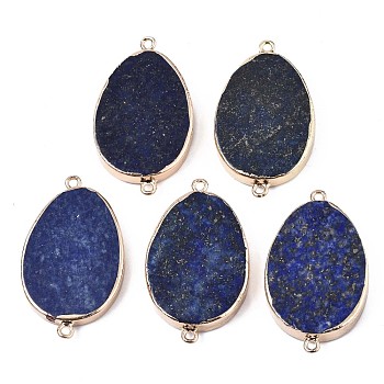 Natural Lapis Lazuli Links Connectors, with Edge Golden Plated Iron Loops, Oval, 42~43x25x5~6mm, Hole: 1.8mm