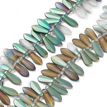 Electroplate Glass Beads Strands, Half Rainbow Plated, Teardrop, Medium Aquamarine, 16x6x3.5mm, Hole: 0.8mm, about 202pcs/strand, 25.20 inch(64cm)