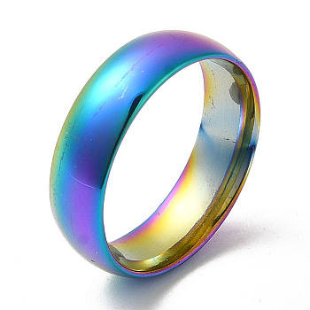 Ion Plating(IP) 304 Stainless Steel Flat Plain Band Rings, Rainbow Color, Size 8, Inner Diameter: 18mm, 6mm
