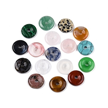 Natural & Synthetic Mixed Stone Donut Pendants, Mixed Dyed & Undyed, 16~16.5x3~4mm, Hole: 3~3.5mm