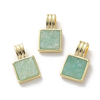 Natural Amazonite Pendants, Rack Plating Brass Charms, Long-Lasting Plated, Lead Free & Cadmium Free, Square, Golden, 16.5x10x5mm, Hole: 2.5x4.5mm