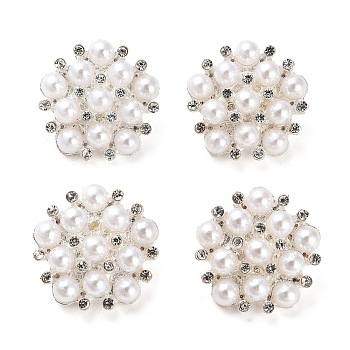 Alloy Plastic Pearl Shank Buttons, 1-Hole, Flower, Silver, 21~21.5x21x10mm, Hole: 2.5mm