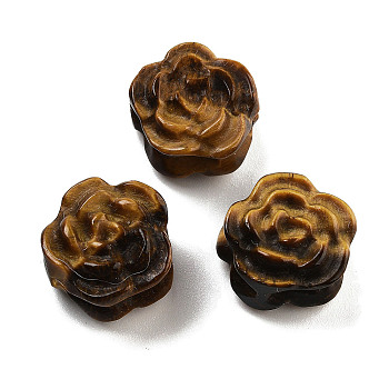 Natural Tiger Eye Beads, Flower, 13.5~16x13~16x7.5~9.5mm, Hole: 1.6mm