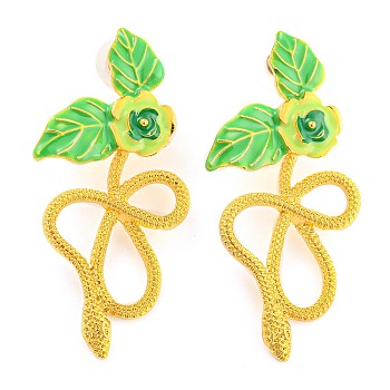 Saint Patrick's Day Theme Zinc Alloy Dangle Stud Earrings, Green, Snake, 58.5x27mm