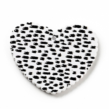 Printed Acrylic Pendants, Heart with Spot Pattern, Black, 26x31.5x2mm, Hole: 1.5mm
