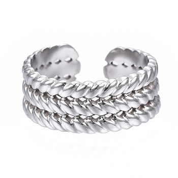 304 Stainless Steel Twist Rope Open Cuff Ring, Chunky Ring for Women, Stainless Steel Color, US Size 7(17.3mm)