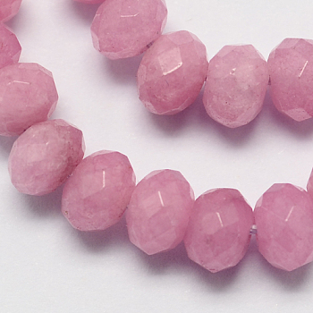Natural Jade Bead Strands, Dyed, Faceted, Abacus Beads, Rondelle, Old Rose, 4~5x3mm, Hole: 0.5mm, about 116-120pcs/strand, 13.58 inch~13.78 inch(34.5~35cm)