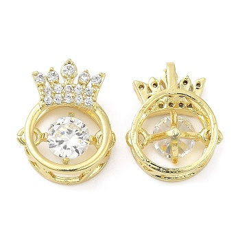 Brass with Cubic Zirconia Pendants, Crown with Flat Round, Real 18K Gold Plated, 16.5x13.5x6mm, Hole: 3x4mm
