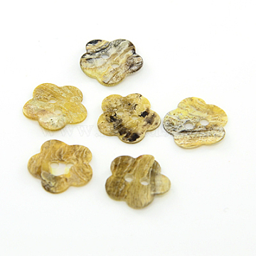 Mother of Pearl Buttons, Akoya Shell Button, Flower, Mixed Color, 15x15x1mm, Hole: 2mm(SHEL-J001-M09)