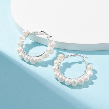 Boucles d'oreilles créoles perlées enveloppées de fil de perles naturelles pour femmes(EJEW-JE04758-02)-2
