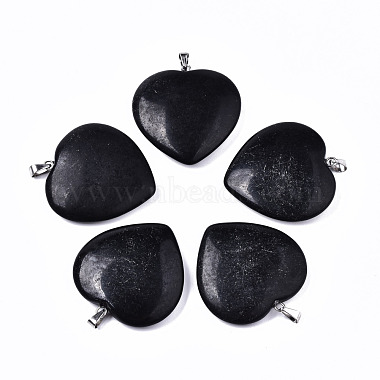 Stainless Steel Color Black Heart Black Stone Pendants