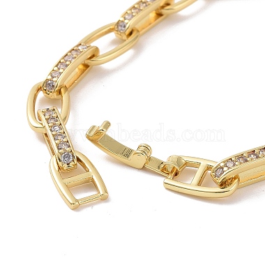 Clear Cubic Zirconia Oval Link Chain Bracelet(BJEW-E015-01G)-3