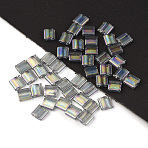 MIYUKI TILA Beads, Japanese Seed Beads, 2-Hole, (TL2440D) Dark Transparent Gray Rainbow Luster, (TL2440D) Dark Transparent Gray Rainbow Luster, 5x5x1.9mm, Hole: 0.8mm, about 5900pcs/500g(SEED-MY05-TL2440D)