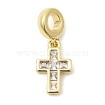 Brass Pave Clear Cubic Zirconia European Dangle Charms, Religion Large Hole Pendants, Long-Lasting Plated, Cadmium Free & Lead Free, Rack Plating, Real 18K Gold Plated, Cross, 24mm, Hole: 4.5mm(KK-A296-12A-G)