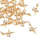 SHEGRACE Brass Micro Pave Clear Cubic Zirconia Pendants, Star Charms, Cadmium Free & Lead Free & Nickel Free, Real 18K Gold Plated, 16x11x3mm, Hole: 3mm(XGRQ4N146-735G)
