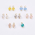 Electroplated Glass Charms, with Brass Findings, Rondelle, Faceted, Golden, Mixed Color, 9.5x5.5~6mm, Hole: 2mm(GLAA-P038-05G)