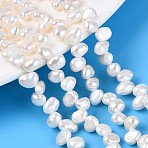 Natural Cultured Freshwater Pearl Beads Strands, Two Sides Polished, Top Drilled, Creamy White, 4~5.5x6~7.5x3~4mm, Hole: 0.5~0.6mm, about 41~43pcs/strand, 6.89~7.28''(17.5~18.5cm)(PEAR-T006-14)