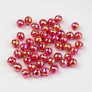 Faceted Colorful Eco-Friendly Poly Styrene Acrylic Round Beads, AB Color, Dark Red, 6mm, Hole: 1mm, about 5000pcs/500g(SACR-K001-6mm-6)