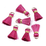 Handmade Polycotton(Polyester Cotton) Tassel Decorations, Pendant Decorations, with Golden Iron Loops, Medium Violet Red, 17~21x10x5mm, Jump Ring: 6x0.7mm, Inner Diameter: 4.6mm(FIND-R092-06)