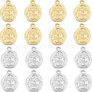 Unicraftale 16Pcs 2 Colors 304 Stainless Steel Pendants, Textured, Irregularity Flat Round, Golden & Stainless Steel Color, 17.5x13x2.5mm, Hole: 1.4mm, 8pcs/color(STAS-UN0038-31)