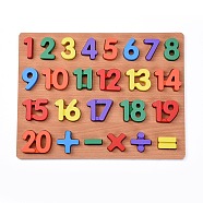 Wooden Children DIY Building Blocks, for Learning and Education Toys, Number, Mixed Color, 30x23x1.5cm, 25pcs/set(X-DIY-L018-19)
