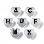 Luminous White Smoke Acrylic Beads, Horizontal Hole, Heart with Mixed Letter, Random Mixed Letters, 7x7x4mm, Hole: 1.6mm, about 3200pcs/500g(MACR-S273-69)
