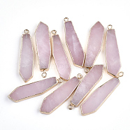 Electroplate Natural Rose Quartz Pendants, with Iron Findings, Sword, Golden, 42~43x10~11x4mm, Hole: 2mm(G-S344-24J)