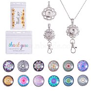 DIY Interchangable Pendant ID Card Holder Necklace Making Kit, Including Mandala Flower Glass Snap Cabochon, Owl Alloy Snap Base Settings, 304 Stainless Steel Cable Chains Necklaces, Platinum & Stainless Steel Color, 17Pcs/box(DIY-SZ0009-85)