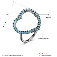 High Fashion Brass Finger Rings, with Synthetic Turquoise, Hollow Heart, Size 7, Gunmetal, 17.3mm(RJEW-BB21414-B-7)