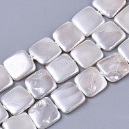 Shell Pearl Beads Strands, Spray Painted, Square, WhiteSmoke, 14~15x14~15x3~4mm, Hole: 0.8mm, about 25pcs/Strand, 14.96 inch(X-SSHEL-T011-04A)