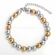 Simple Fashion Round Stainless Steel Beaded Bracelets for Women, Gunmetal & Stainless Steel Color, 7-1/8 inch(18cm), Round: 4mm(UG2742-19)