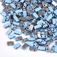 Electroplate Opaque Glass Seed Beads, 2-Hole, Rectangle, Light Sky Blue, 4.5~5.5x2x2~2.5mm, Hole: 0.5~0.8mm(SEED-S023-18B-03B)