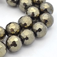 Round Non-magnetic Synthetic Hematite Beads Strands, Imitation Pyrite, Faceted, Antique Bronze Plated, 6mm, Hole: 1mm, about 64pcs/strand, 16 inch(G-D617-6mm-28)