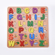 Wooden Children DIY Building Blocks, for Learning and Education Toys, Alphabet, Mixed Color, 30x30x1.25cm, 26pcs/set(X-DIY-L018-21)
