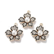 Alloy Enamel Pendants, with ABS Imitation Pearl Bead and Rhinestone, Cadmium Free & Lead Free, Flower Charm, Golden, 23x19x7mm, Hole: 1.5mm(FIND-C042-03G)