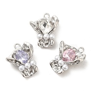 Rack Plating Alloy Rhinestone Pendants, with ABS Pearl Beads, Flower, Mixed Color, 25x19.5x9.5mm, Hole: 2mm(PALLOY-P303-09P)