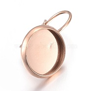 Ion Plating(IP) Stainless Steel Leverback Earring Settings, Flat Round, Rose Gold, Tray: 10mm, 19.5~20x12mm, Pin: 0.7mm(STAS-L211-08B-RG)