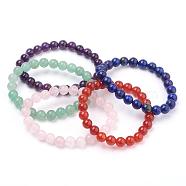 Natural Gemstone Beads Stretch Bracelets, with Burlap Bags, 2-1/4 inch(56mm)(BJEW-JB03269)