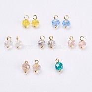 Electroplated Glass Charms, with Brass Findings, Rondelle, Faceted, Golden, Mixed Color, 9.5x5.5~6mm, Hole: 2mm(GLAA-P038-05G)