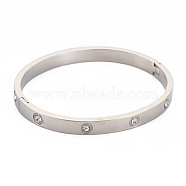 Crystal Rhinestone Bangle, Stainless Steel Hinged Bangle for Women, Stainless Steel Color, Inner Diameter: 1-7/8x2-3/8 inch(4.9x5.9cm)(BJEW-N017-006P)