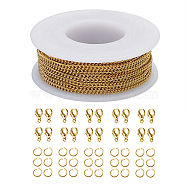 DIY 304 Stainless Steel Jewelry Making Kits, Including 10m Curb Chain, 20Pcs Lobster Claw Clasps and 30Pcs Jump Rings, Golden, 2x5x2.5mm(DIY-CJ0001-64)