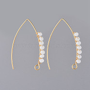 304 Stainless Steel Earring Hooks, with Faceted Rondelle Glass Beads and Horizontal Loop, Golden, White, 40x28x3mm, Hole: 3x2mm, Pin: 0.8mm(X-EJEW-JE03680-01)