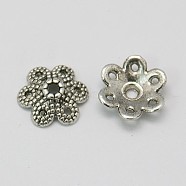 Tibetan Style Alloy Bead Caps, Cadmium Free & Nickel Free & Lead Free, Flower, 6-Petal, Antique Silver, 9.5x10x3mm, Hole: 1.5mm(K08YE042)