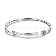 SHEGRACE Fashion Engraved Brass Inspirational Bangle, with Words Believe in Yourself, Platinum, 7-1/4 inch(18.5cm), 4mm(JB247B)