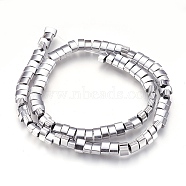 Electroplate Non-magnetic Synthetic Hematite Bead Strands, Grooved, Polished, Rectangle, Platinum Plated, 3.5~4.5x7x4mm, Hole: 1mm, about 97~100pcs/strand, 16.1 inch(41cm)(G-I208-16-B)
