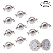 PandaHall Elite Brass Magnetic Clasps with Loops, Nickel Free, Round, Platinum, 19x12mm, Hole: 2mm(KK-PH0026-16P-NF)