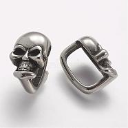 304 Stainless Steel Slide Charms, Skull, Antique Silver, 15.5x10x12mm, Hole: 7x12mm(STAS-L188-27AS)